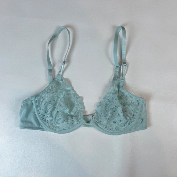 NWOT Victoria's Secret Bra 34B Unlined Demi Blue Lace - Picture 1 of 7
